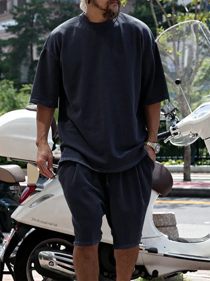 Men's Solid Color Loose Short-Sleeved Shorts Set - Perfect Men's Shorts Set for Summer Style - Shello's Creative Boutique