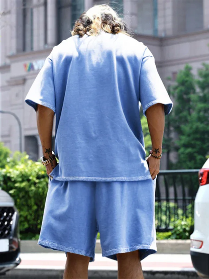 Men's Solid Color Loose Short-Sleeved Shorts Set - Perfect Men's Shorts Set for Summer Style - Shello's Creative Boutique