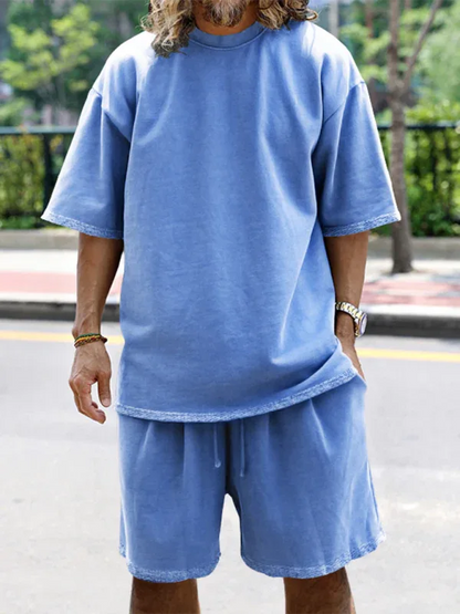 Men's Solid Color Loose Short-Sleeved Shorts Set - Perfect Men's Shorts Set for Summer Style - Shello's Creative Boutique