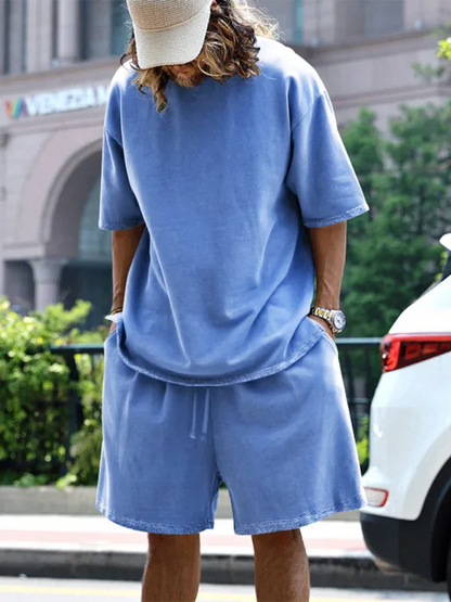 Men's Solid Color Loose Short-Sleeved Shorts Set - Perfect Men's Shorts Set for Summer Style - Shello's Creative Boutique