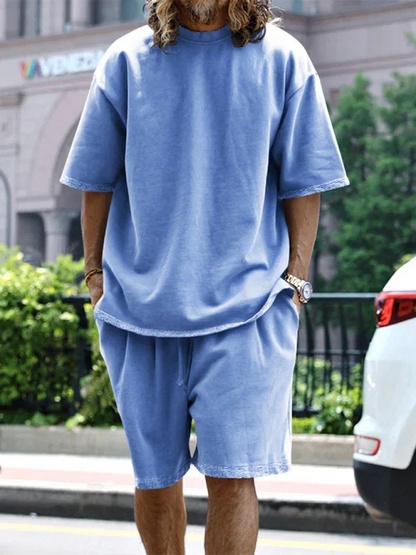 Men's Solid Color Loose Short-Sleeved Shorts Set - Perfect Men's Shorts Set for Summer Style - Shello's Creative Boutique