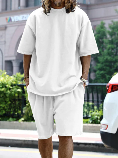 Men's Solid Color Loose Short-Sleeved Shorts Set - Perfect Men's Shorts Set for Summer Style - Shello's Creative Boutique