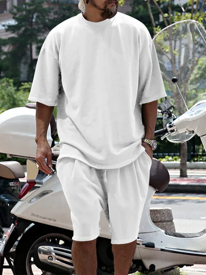 Men's Solid Color Loose Short-Sleeved Shorts Set - Perfect Men's Shorts Set for Summer Style - Shello's Creative Boutique