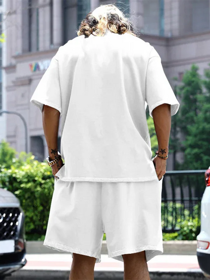 Men's Solid Color Loose Short-Sleeved Shorts Set - Perfect Men's Shorts Set for Summer Style - Shello's Creative Boutique