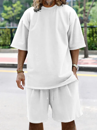 Men's Solid Color Loose Short-Sleeved Shorts Set - Perfect Men's Shorts Set for Summer Style - Shello's Creative Boutique