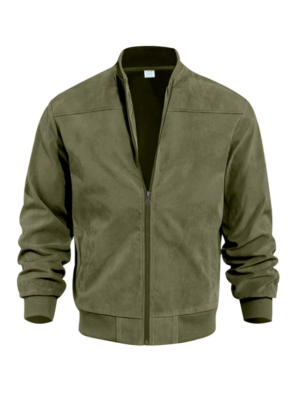 Suede Solid Color Men's Zipper Jacket Casual Retro Long Sleeve Cardigan Coat Shello's Creative Boutique