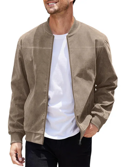 Suede Men's Zipper Jacket Casual Retro Long Sleeve Cardigan Coat - Shello's Creative Boutique