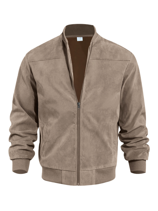 Suede Solid Color Men's Zipper Jacket Casual Retro Long Sleeve Cardigan Coat Shello's Creative Boutique