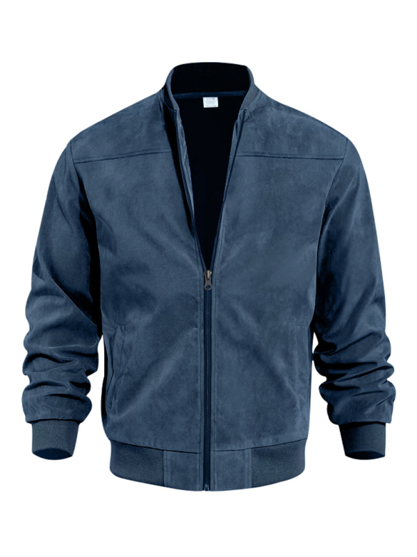 Suede Solid Color Men's Zipper Jacket Casual Retro Long Sleeve Cardigan Coat Shello's Creative Boutique
