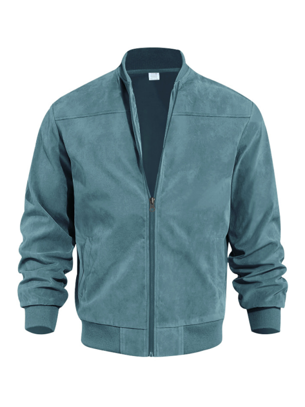 Suede Solid Color Men's Zipper Jacket Casual Retro Long Sleeve Cardigan Coat Shello's Creative Boutique