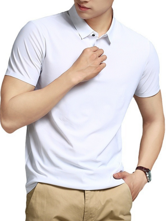 Men High Elastic Non-Marking Ice Silk Lapel Short-Sleeved Quick-Drying Polo Shirt