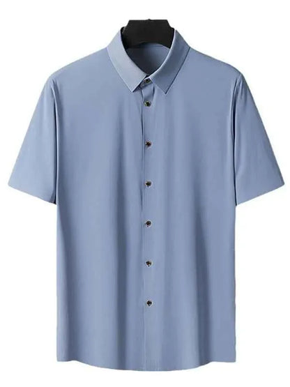 Men's Ice Silk Short Sleeve Shirt – Lightweight, High Elastic & Sophisticated - Shello's Creative Boutique