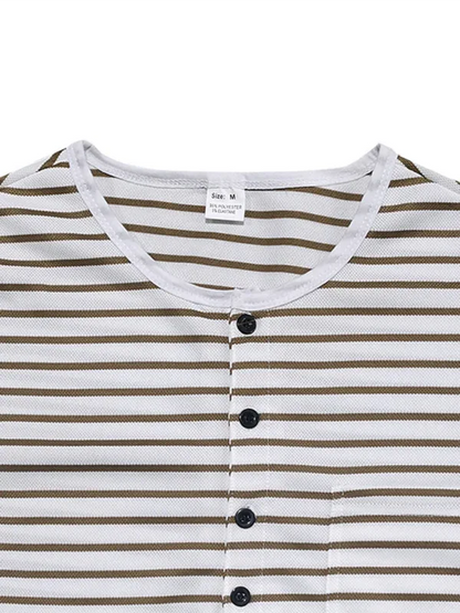 Long Sleeve Henley Shirt Casual Horizontal Striped Henley T-Shirt - Shello's Creative Boutique