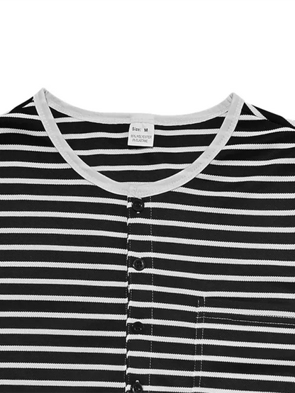 Long Sleeve Henley Shirt Casual Horizontal Striped Henley T-Shirt - Shello's Creative Boutique