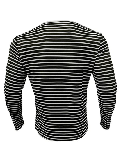 Long Sleeve Henley Shirt Casual Horizontal Striped Henley T-Shirt - Shello's Creative Boutique