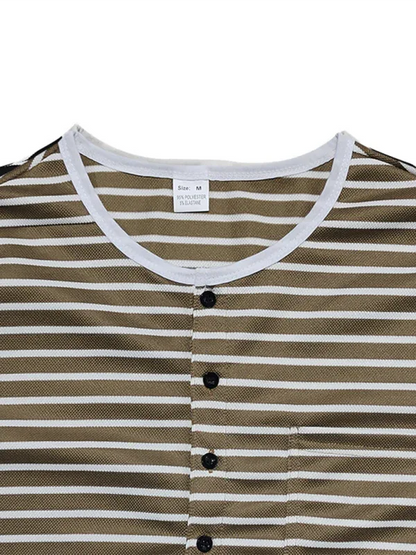 Long Sleeve Henley Shirt Casual Horizontal Striped Henley T-Shirt - Shello's Creative Boutique