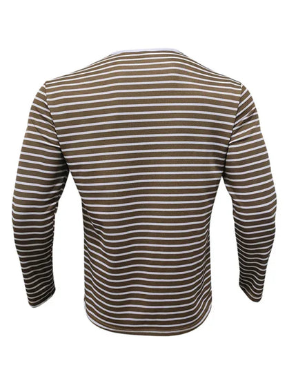 Long Sleeve Henley Shirt Casual Horizontal Striped Henley T-Shirt - Shello's Creative Boutique