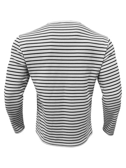 Long Sleeve Henley Shirt Casual Horizontal Striped Henley T-Shirt - Shello's Creative Boutique