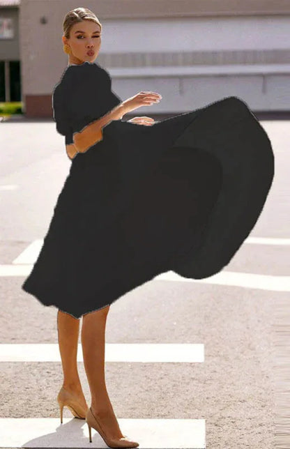 Fashion Solid Colour Slim Fit Sexy Big Swing Dress - Shello's Creative Boutique