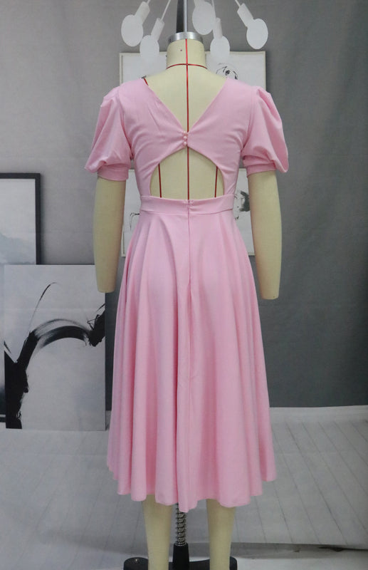 Fashion Solid Color Slim Fit Sexy Big Swing Dress Shello's Creative Boutique