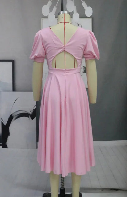 Fashion Solid Colour Slim Fit Sexy Big Swing Dress - Shello's Creative Boutique