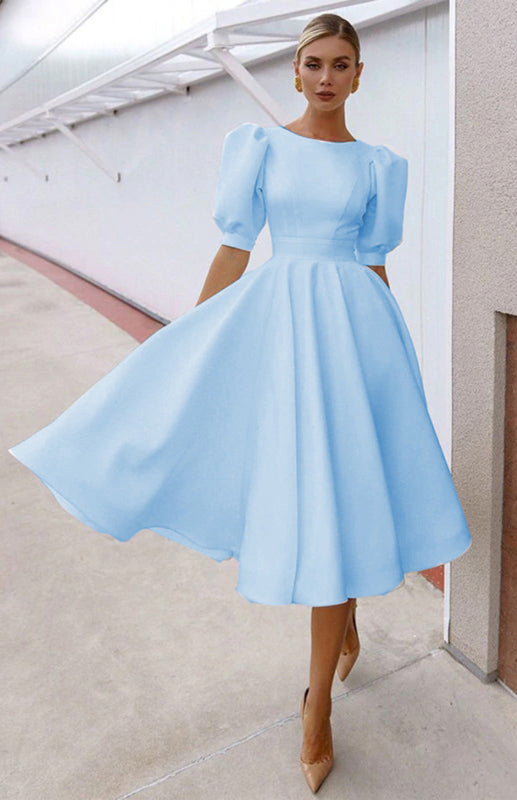 Fashion Solid Color Slim Fit Sexy Big Swing Dress Shello's Creative Boutique