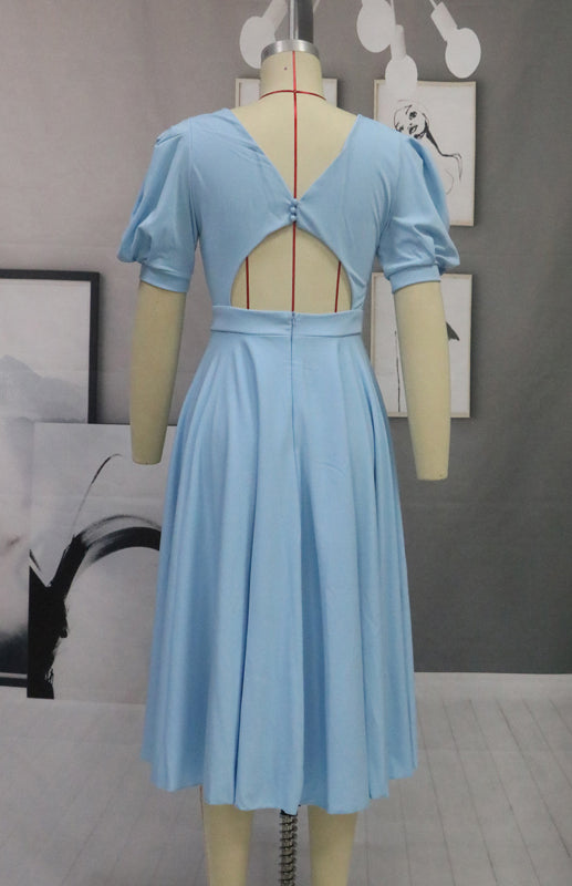 Fashion Solid Color Slim Fit Sexy Big Swing Dress Shello's Creative Boutique