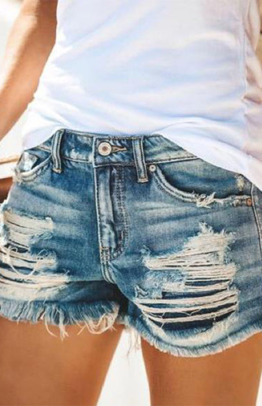 Women's High-Waisted, Fringed, Cut-Out Denim Shorts Shello Creative Boutique