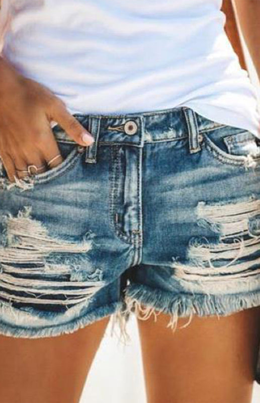 Women's High-Waisted, Fringed, Cut-Out Denim Shorts Shello Creative Boutique