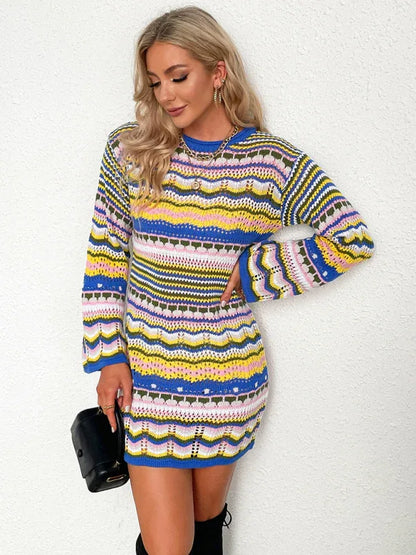 Shello's Creative Boutique Women's Rainbow Stripe Pullover Medium-Length Sweater - Shello's Creative Boutique
