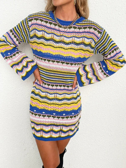 Shello's Creative Boutique Women's Rainbow Stripe Pullover Medium-Length Sweater - Shello's Creative Boutique