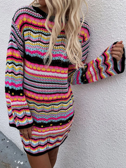 Shello's Creative Boutique Women's Rainbow Stripe Pullover Medium-Length Sweater - Shello's Creative Boutique