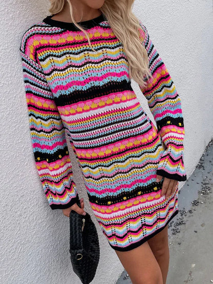 Shello's Creative Boutique Women's Rainbow Stripe Pullover Medium-Length Sweater - Shello's Creative Boutique