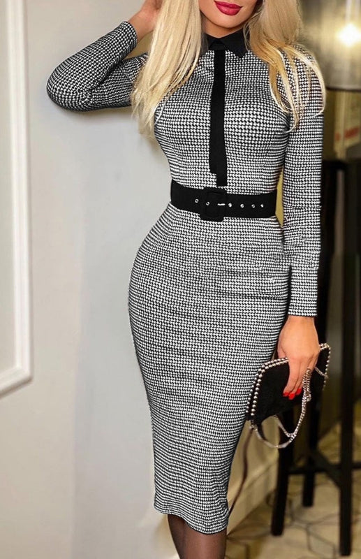 Women'S Casual Slim Belt Print Dress Shello Creative Boutique