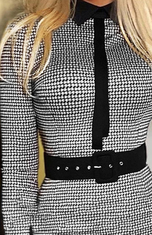 Women'S Casual Slim Belt Print Dress Shello Creative Boutique
