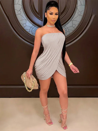 Sexy Irregular Smocked Strapless Dress | Chic & Flirty Partywear - Shello's Creative Boutique