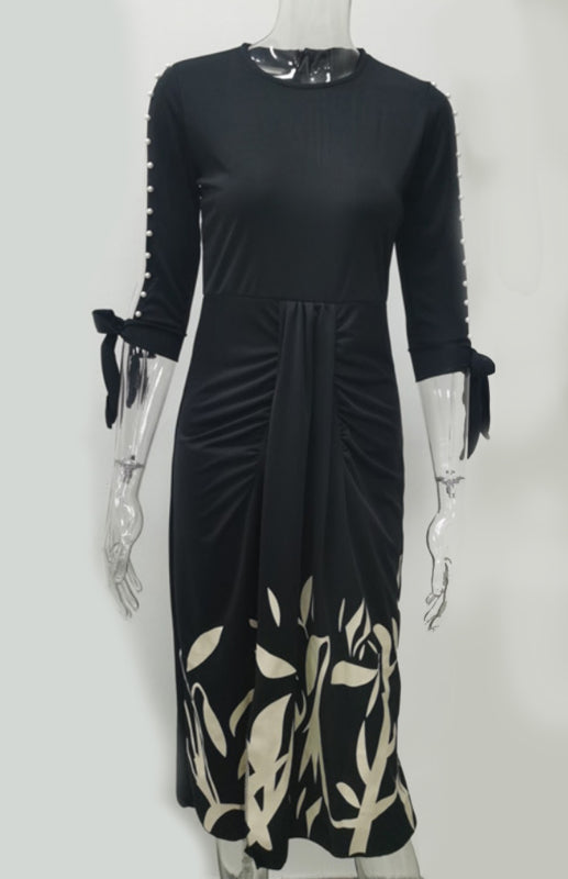 Round Neck Sexy Print Cutout Lace-up Pleated Dress Shello's Creative Boutique