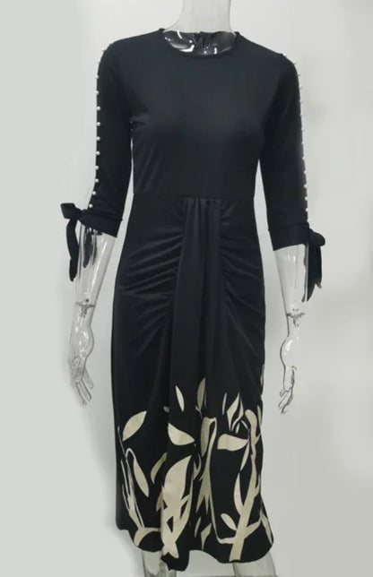 Round Neck Cut-Out Dress - Sexy Print Design with Lace-Up Pleats for Spring-Summer - Shello's Creative Boutique