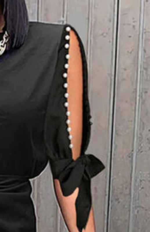 Round Neck Sexy Print Cutout Lace-up Pleated Dress Shello's Creative Boutique