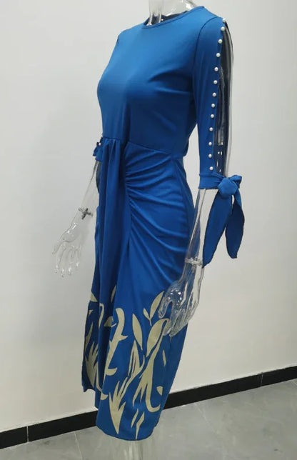 Round Neck Cut-Out Dress - Sexy Print Design with Lace-Up Pleats for Spring-Summer - Shello's Creative Boutique