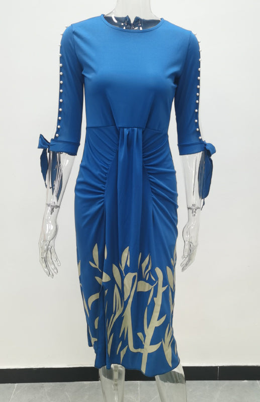 Round Neck Sexy Print Cutout Lace-up Pleated Dress Shello's Creative Boutique