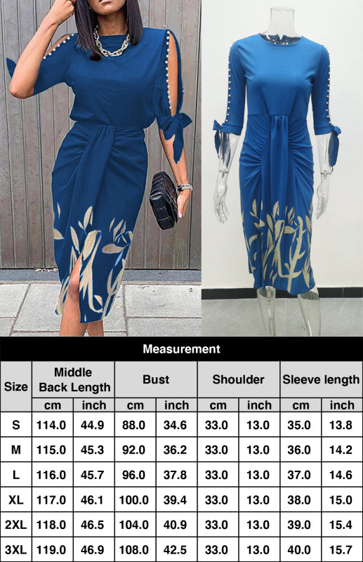 Round Neck Sexy Print Cutout Lace-up Pleated Dress Shello's Creative Boutique