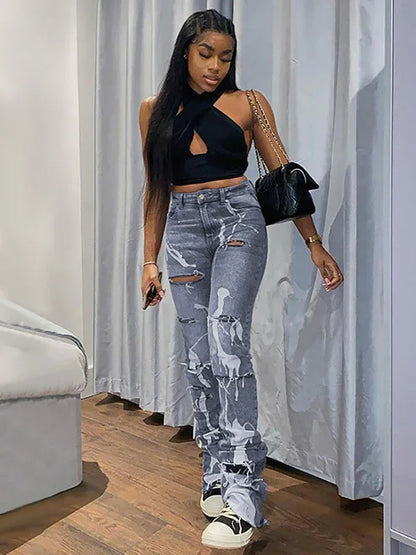 Ladies Zip Fly High Waist Washed White Slim Jeans – Rebel Radiance Collection - Shello's Creative Boutique