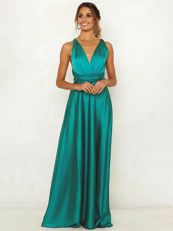 Women's Deep V Open Back Solid Color Dress Shello Creative Boutique
