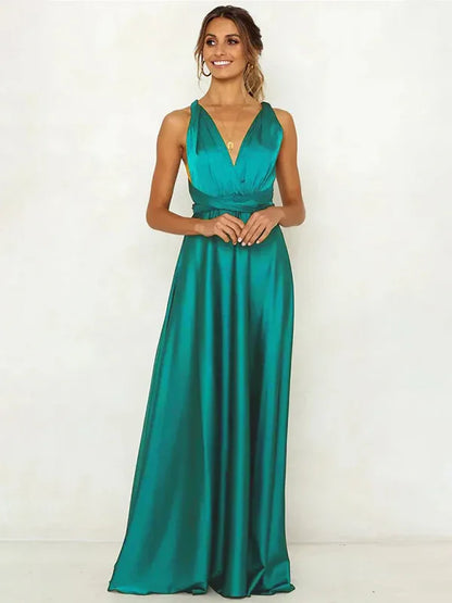 Women's Deep V Open Back Solid Colour Dress - Shello's Creative Boutique