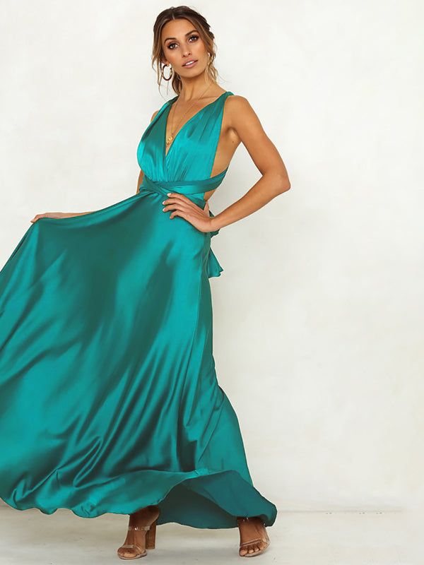 Women's Deep V Open Back Solid Color Dress Shello Creative Boutique
