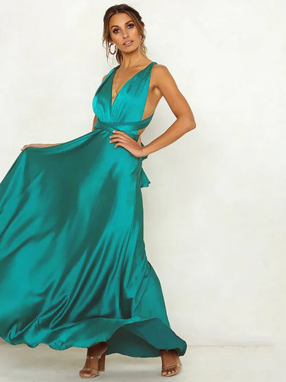 Women's Deep V Open Back Solid Colour Dress - Shello's Creative Boutique