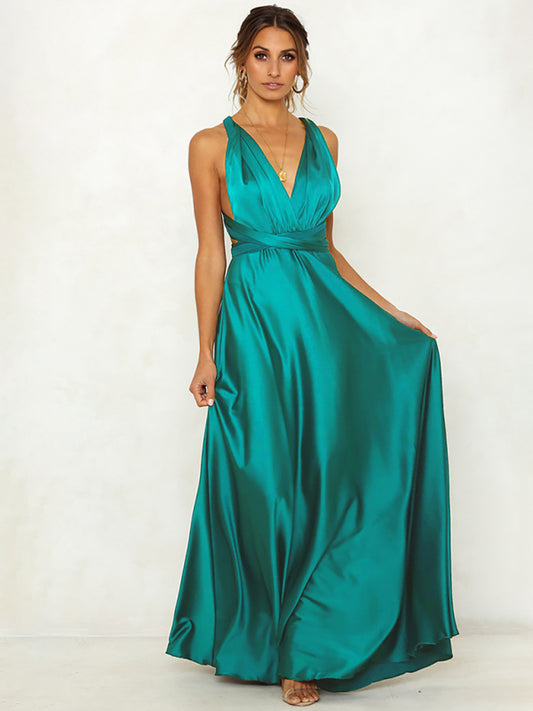Women's Deep V Open Back Solid Color Dress Shello Creative Boutique