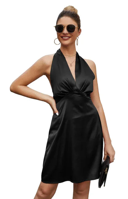 Sexy Backless Satin Dress - Women's Spring Evening Gown - Shello's Creative Boutique