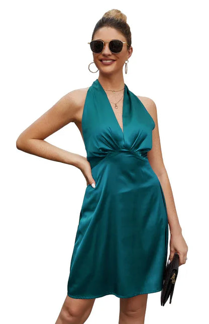 Sexy Backless Satin Dress - Women's Spring Evening Gown - Shello's Creative Boutique